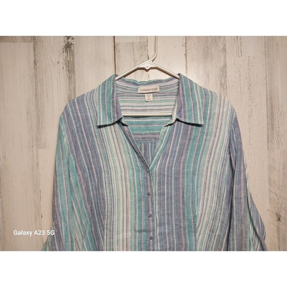 Coldwater Creek Shirt Womens 2X Linen Striped Button Up Tunic 3/4 Sleeve Top - Picture 3 of 7